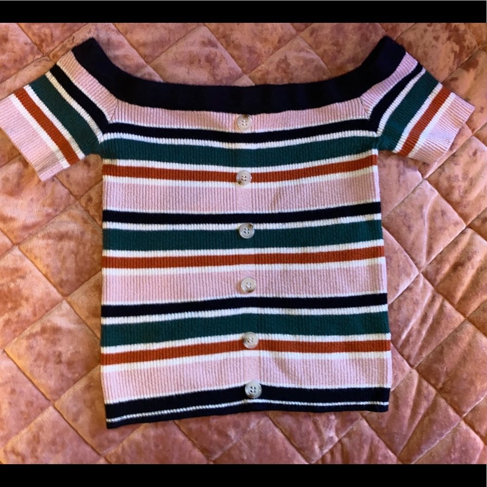 Off shoulder multi colored striped body con fit